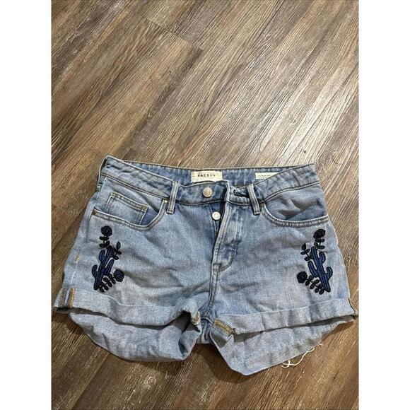 PacSun Pants - PacSun Light Wash Boho Equestrian Western Cactus Floral Denim Cutoff Shorts 24